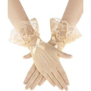 Women's Elegant Nude Short Bow Style Lace Gloves Dinner Wedding Party Tea Prom